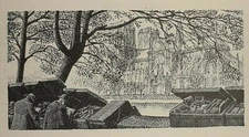 BOOKS SEINE NOTRE DAME PARIS 1945 Print of Woodcut Tunnicliffe
