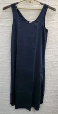 New Lunya Weightless Washable Silk Side Slits Tulip Dress Navy Size Medium