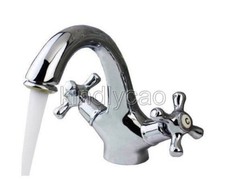 New Chrome Brass Double Handle Single Hole Bathroom Vessel Sink Faucet Knf271