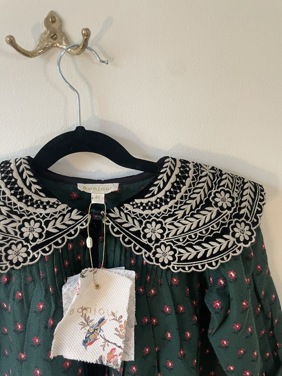 NWT BONJOUR DIARY velvet collar sun dress tunic provencal