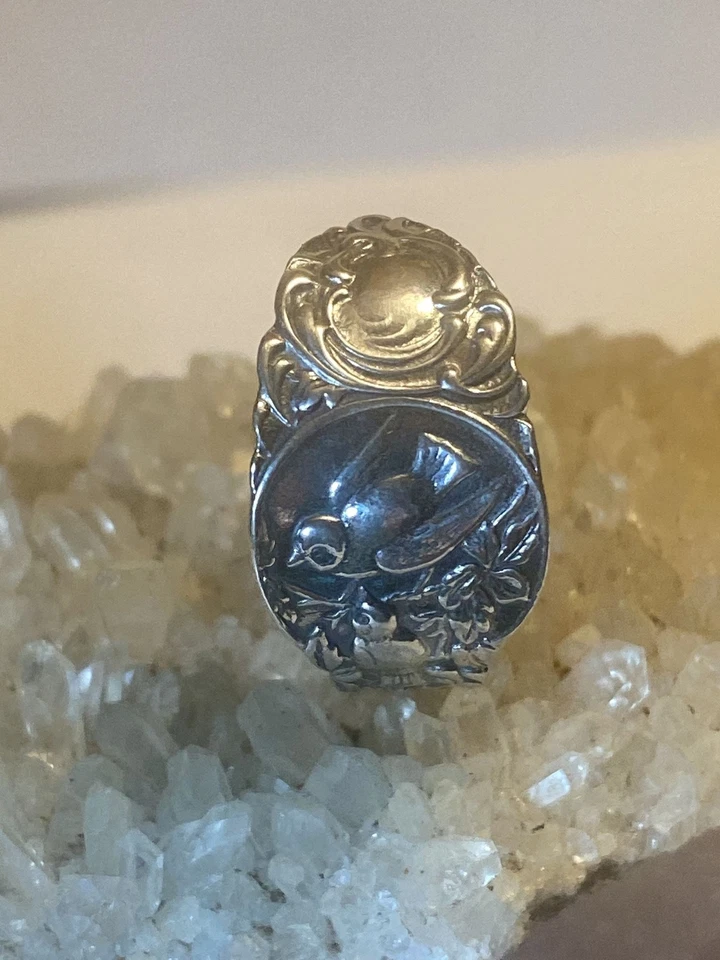 Pájaro Cuchara Anillo Pájaros Paloma Paz Banda Plata Esterlina Mujeres Niña B Foto 2 de 4