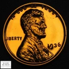 1936 Brilliant Proof Red Lincoln Wheat Copper Cent 1C PR