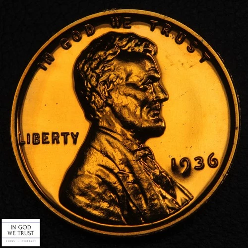 1936 Brilliant Proof Red Lincoln Wheat Copper Cent 1C PR