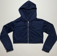NWOT Women  s Small Navy Blue Cropped Zip Up Hoodie Sweatshirt Lightweight