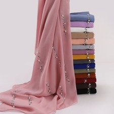 Muslim Women Chiffon Scarf Scarves Beaded Shawl Headscarf Headwrap Turban Hijab