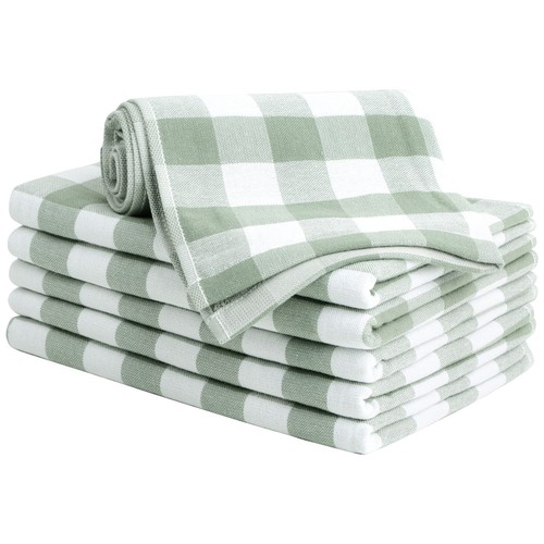 100% Cotton Terry Kitchen Towels Set of 6 Plaid Pattern (13 x 29 Inch) Soft A...