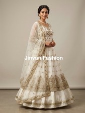 White Pakistani Anarkali Suit Gold Embroidery Party Wear Indian top lehenga