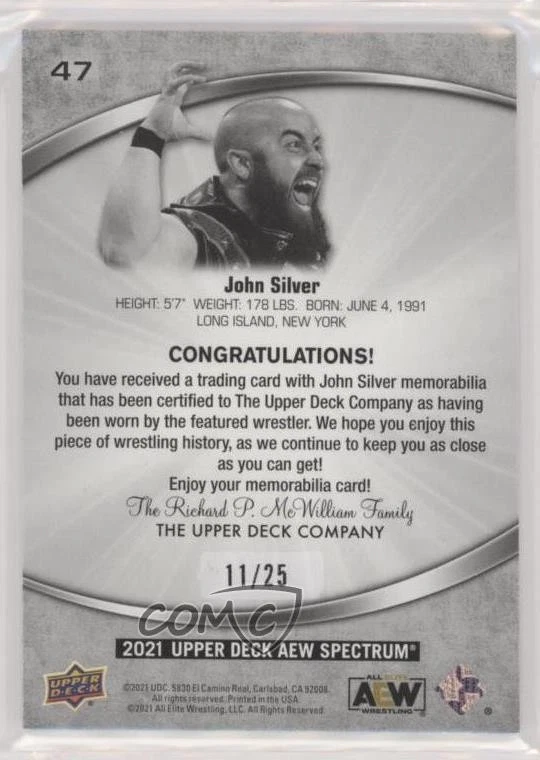 2021 Upper Deck AEW Spectrum Dark Memorabilia /25 John Silver #47 Rookie RC - Image 2 of 2