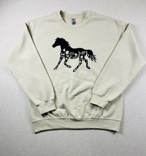 Graphic Horse Design Sweatshirt Women s Size Medium Beige