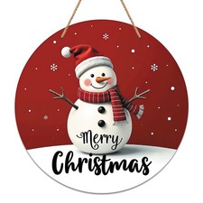 Wooden Round Christmas Wreath Sign for Front Door Welcome Winter Door Sign