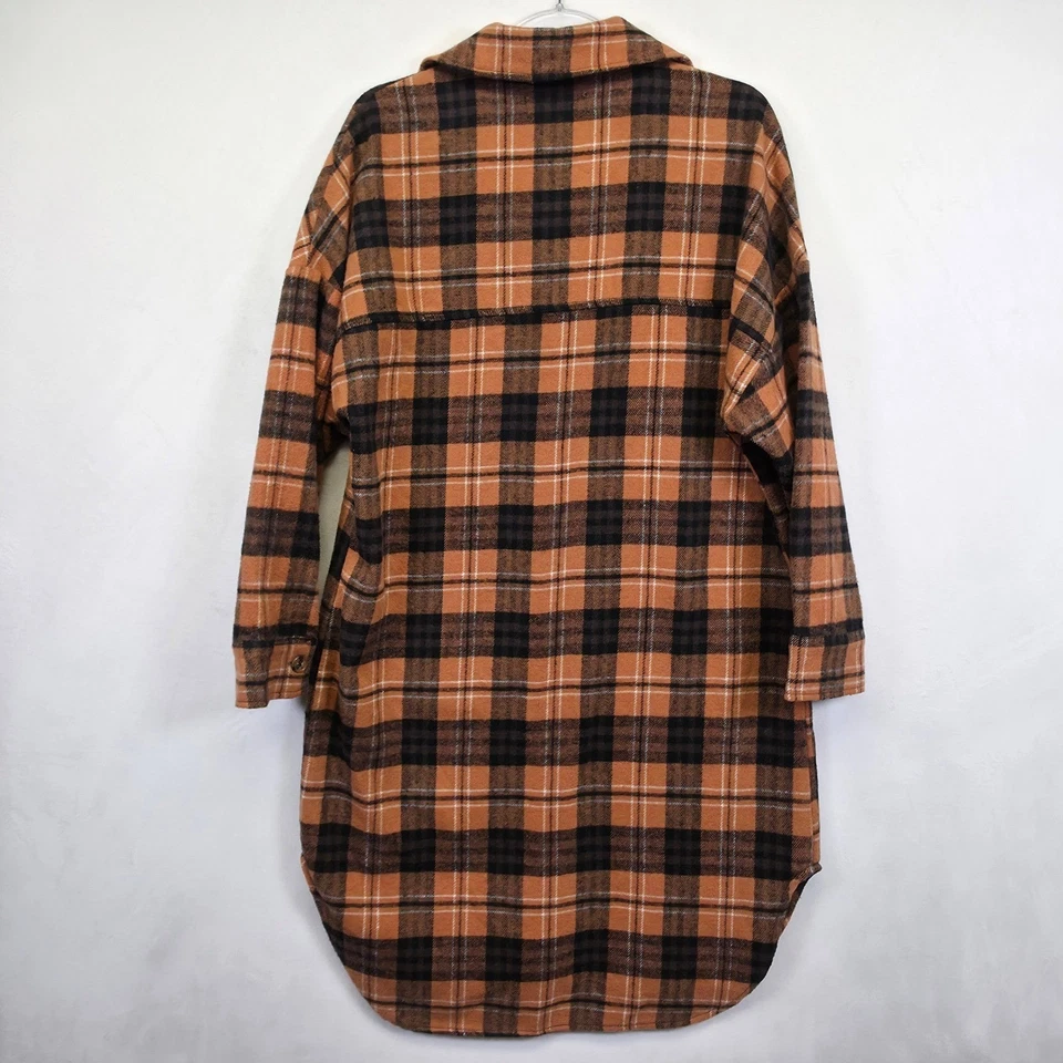 Ci Sono Shirt Dress Womens M Orange Black Flannel Plaid Rustic Cabincore Tunic - Image 4 of 4