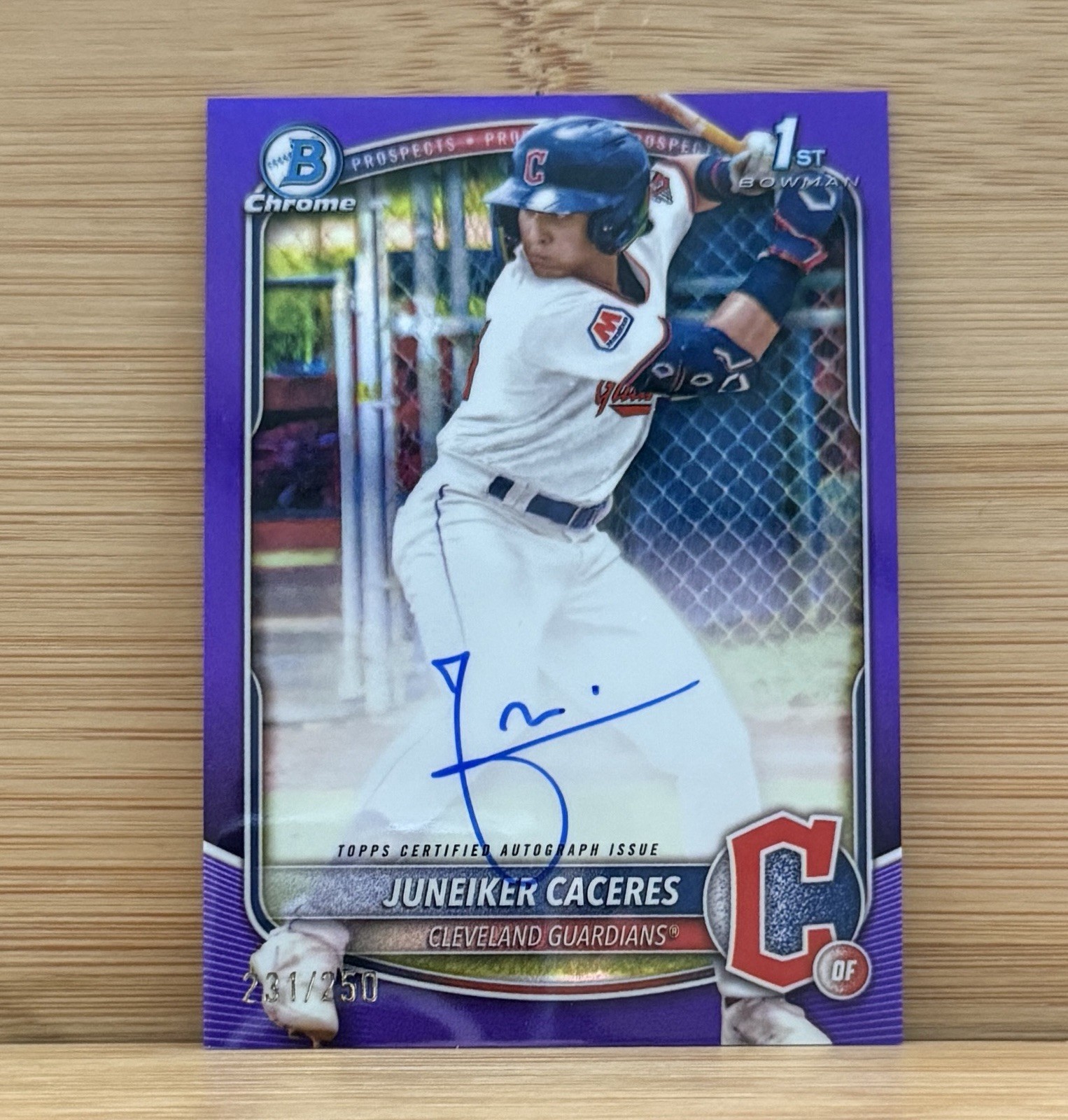JUNEIKER CACERES 2025 BOWMAN CHROME 1ST PURPLE REFRACTOR AUTO /250