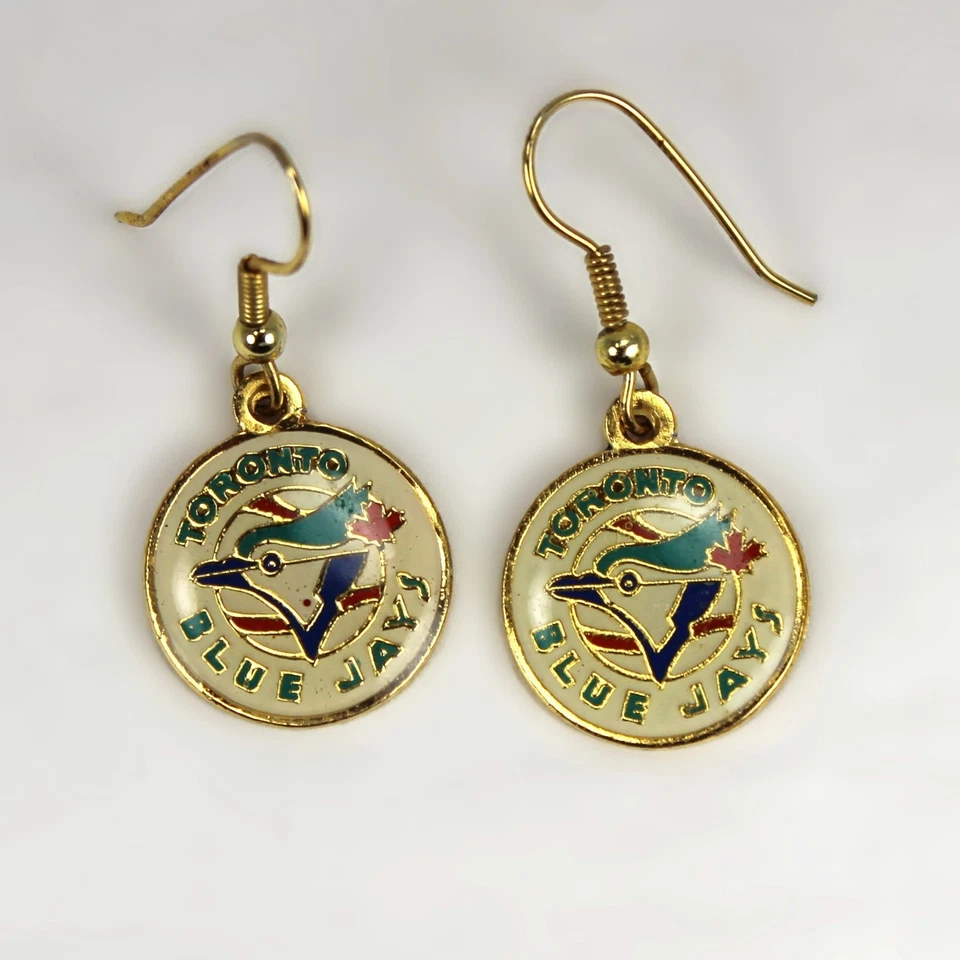 Vintage Toronto Blue Jays Earrings 1988 Peter David RARE Enameled Gold Tone - Image 3 of 4