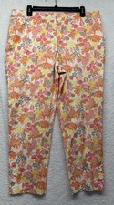 Talbots Womens Size 14 Orange Floral Perfect Crop Slim Fit Pants T2 
