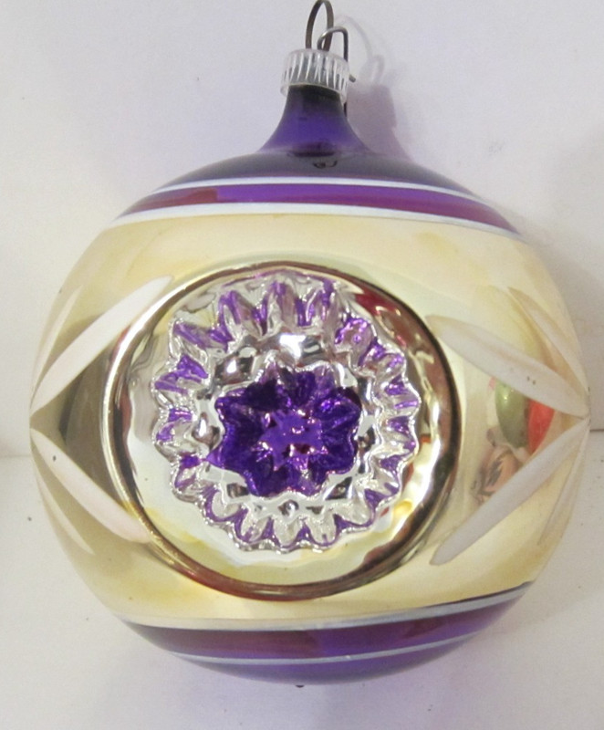 Vintage Christmas Ornament Double Indent Purple Glass West Germany 4"T Near Mint