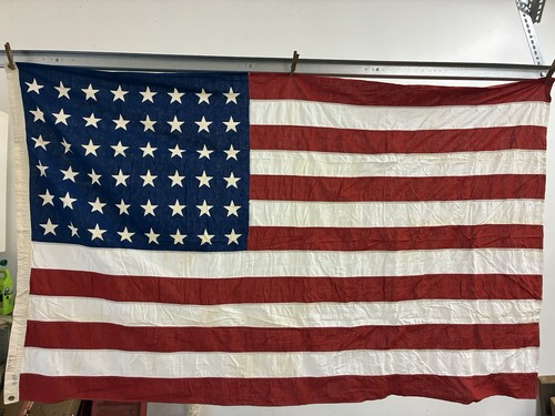 Vintage WWII Dettras Everwear Bunting 48 Star American Flag 100% Cotton 4’x6’.