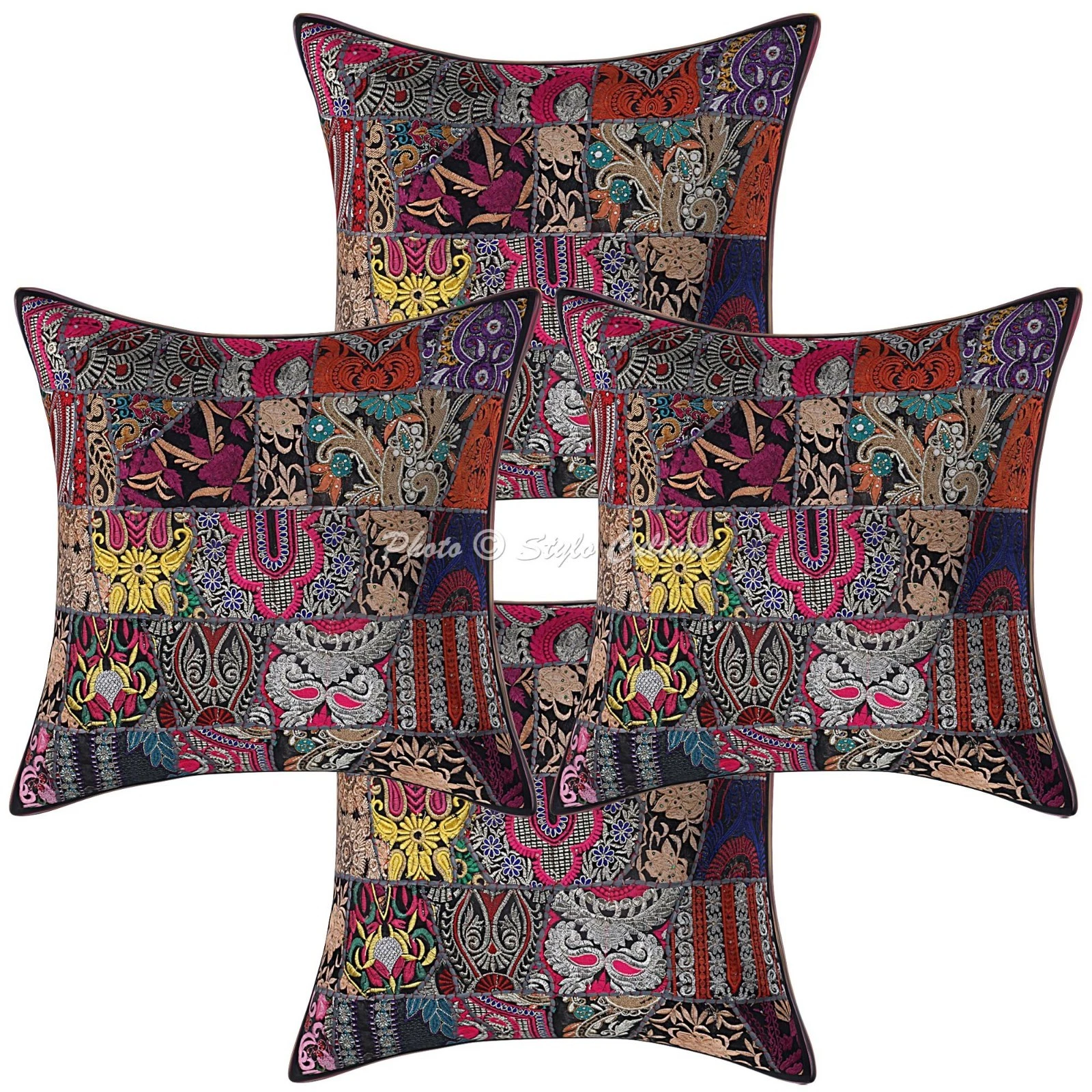 Decorative Cotton Throw Pillow Covers Vintage Patchwork Black Abstract 60x60 cm