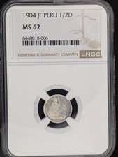 1904-JF Peru 1/2 Dinero NGC MS62 KM-206.2 Silver Lima Mint