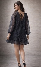 Organza Black Polka Dot Floral Mini Dress Sheer Sz S/M SHEIN Babydoll Peasant