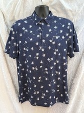 HURLEY Men  s Logo POLO Shirt SMALL S/S STRETCH Poly Navy BLUE Palm Print EUC