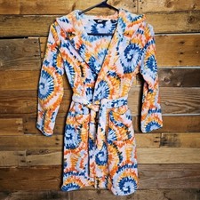 Lands End Tie-Dye Blue Orange Pink Hooded Kids Bath Robe Size 8 Girl NWOT
