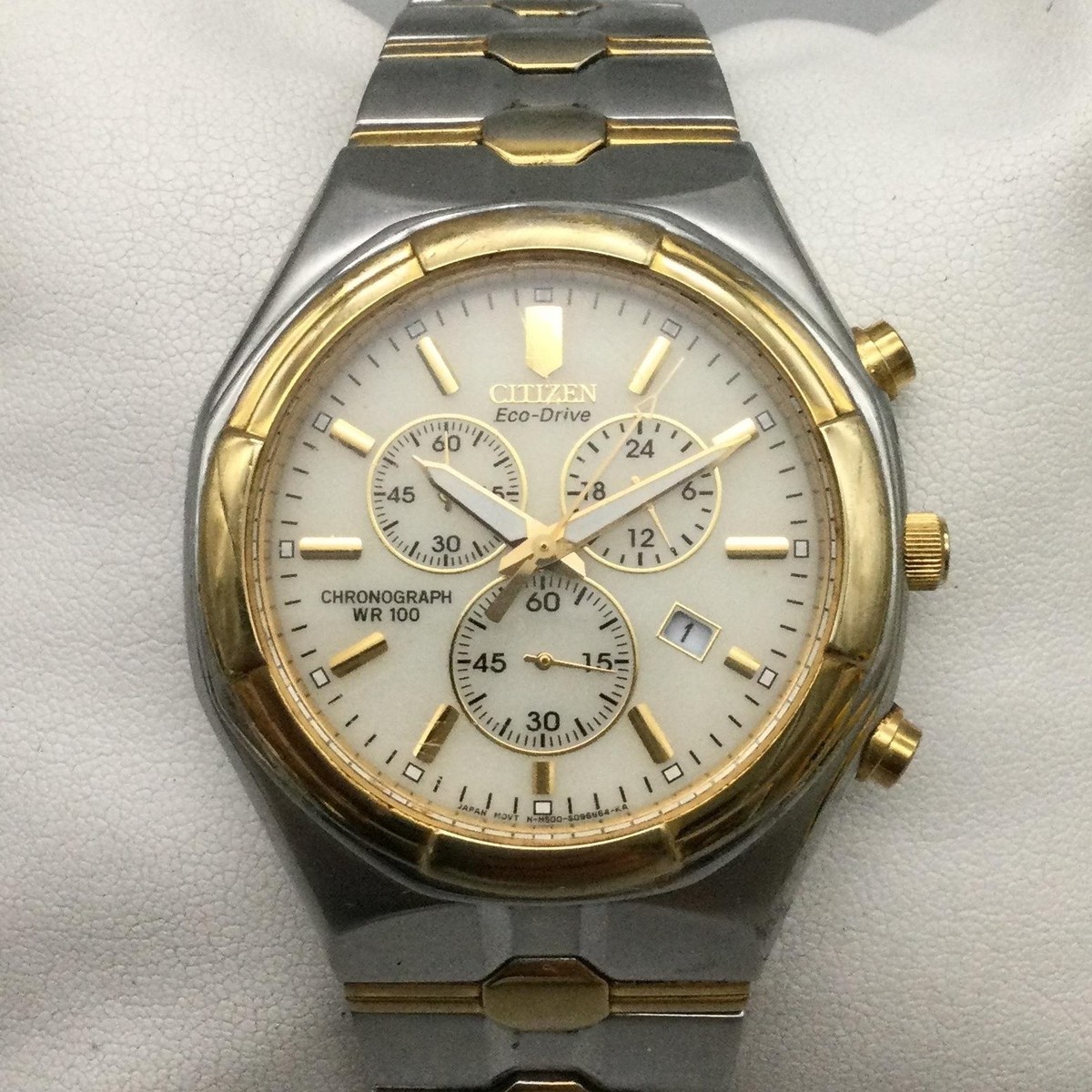 Citizen Eco Drive Mens Watch 42mm White Dial Two Tone Date
