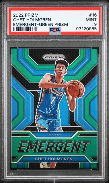 2022 Prizm Chet Holmgren Emergent GREEN PRIZM ROOKIE RC #16 PSA 9 MINT OKC