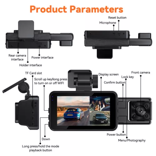 1080P HD Car Dash Cam Front/Inside/Rear Car DVR Dash Camera WiFi Video Recorder - Picture 7 of 16