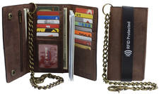 Vintage Brown Leather RFID Blocking Men's Biker Chain Wallet Motorcyclist