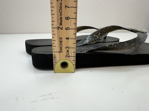 Roca Wear Womens Flip Flops Size 6 Joice Black SparkleY2K Logo Gem Thong - Picture 7 of 8