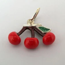 VINTAGE Sterling Silver CHERRIES Charm for Bracelet CHERRY Pendant for Necklace