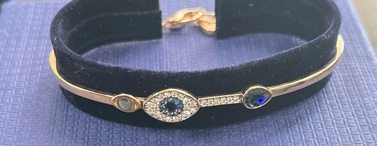Swarovski Crystal Symbolic Evil Eye Bangle Blue Mixed Metal