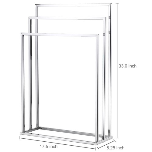 Freestanding Towel Rack, 3 Tier Metal Towel Bar Stand, Silver-Tone Chrome Plated - Picture 4 of 6