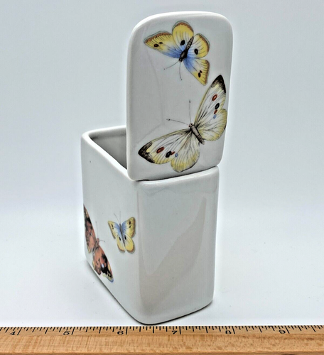 Vintage Butterfly Ceramic Potpourri Lidded Container Box Made in USA 1980's-A64 - Afbeelding 9 van 11