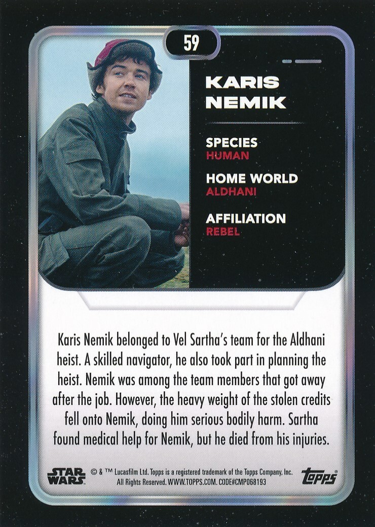 59 KARIS NEMIK/ALEX LAWTHER 2023 Topps Star Wars ANDOR | eBay
