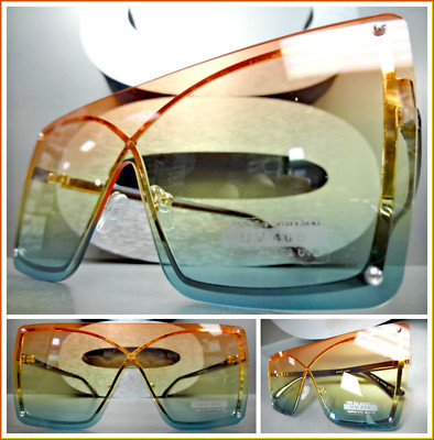 Oversized Modern Retro Shield Style SUN GLASSES Large Rose Gold Frame Ombre Lens