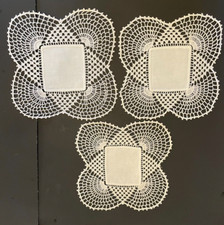 Vintage Handmade White Cotton Four Corner Crochet Lace Edge Doily Set Of 3