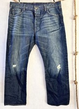 Levis 501 Denim Jeans Mens 40x30 Blue Button Fly Dark Wash Distressed Grunge