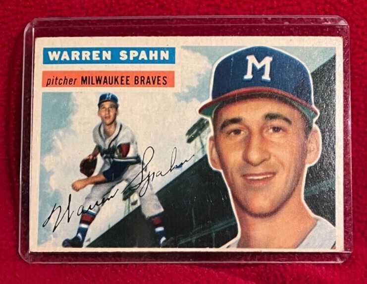 Warren Spahn baseball card, '56 Topps, 10, ungraded in avg cond but grt color eBay