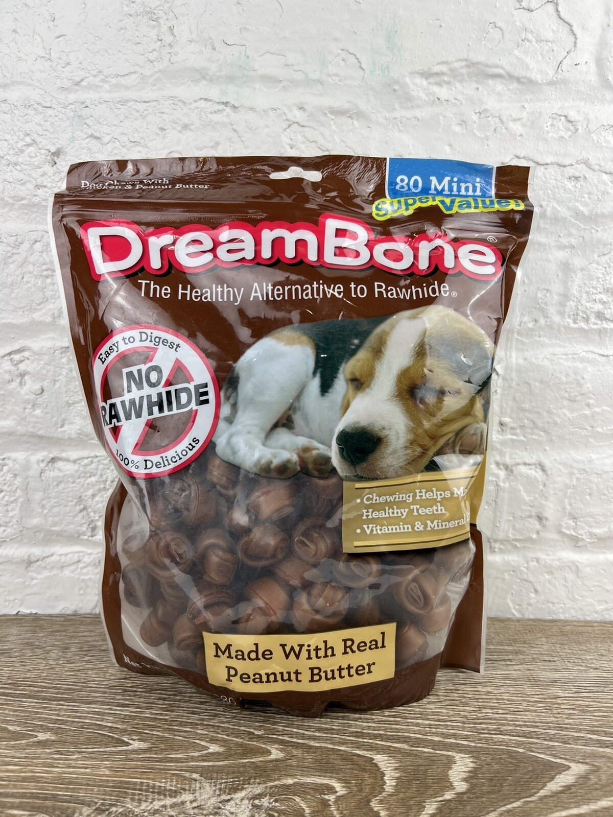 DreamBone Peanut Butter Flavored Rawhide Free Dog Chews Mini 45.2 Oz 80