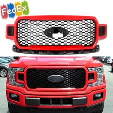 For 2018-2020 Ford F150 Race Red Honeycomb Front Bumper Radiator Grille Assembly