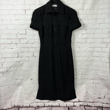 Calvin Klein Dress Womens 2 Shirt Button Midi Short Sleeve Lined A-Line Black
