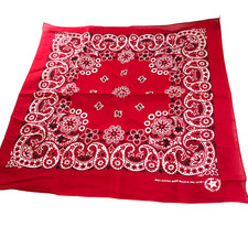 Paisley Bandana Handkerchief Bright Red Cotton Made in USA 21 in Head Scarf