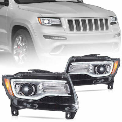 Pair Chrome LED Projector Headlights For Jeep Grand Cherokee 2011 2012 2013