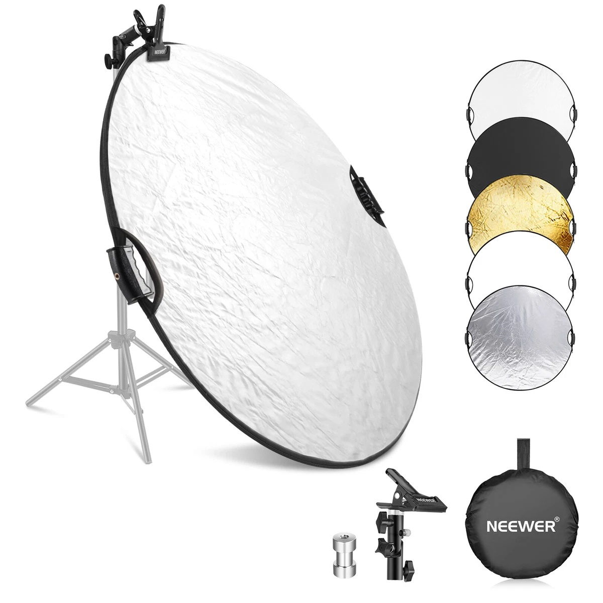 Neewer 90 x 180 cm fotostudio flatpanel lichtreflector met 360 graden draaibare houder en draagtas - goud/zilver en zwart/wit Neewer 90 x 180 cm fotostudio flatpanel lichtreflector met 360 graden draaibare houder en draagtas - goud/zilver en zwart/wit