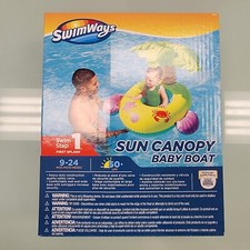 SwimWays Sun Canopy Baby Boat Step 1 Ages 9-24 Months Swimming, Crab, Palm Tree