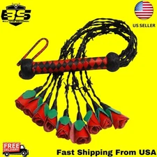 Cowhide Leather Flogger On 09 Tails Thorny Rose with Thorn & Roses