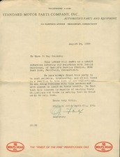 1939 Wolf's Head Oil Standard Motor Parts Co Color Letterhead Bridgeport CT