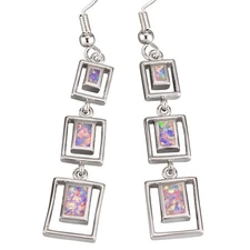 3 Rectangle Shape Lavender Purple Fire Opal Silver Jewelry Dangle Drop Earrings