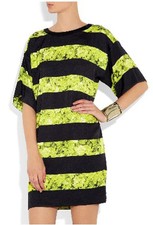 MICHAEL KORS Green Floral Print Stripes & Black Striped Mini Dress (S ) NWT $150
